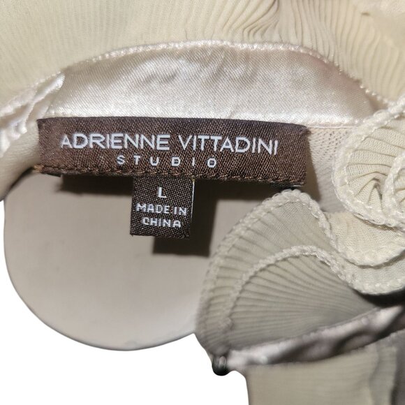Adrienne Vittadini Studio Beige Short-Sleeve Top With Ruffle & Satin Neck Detail - Picture 4 of 6